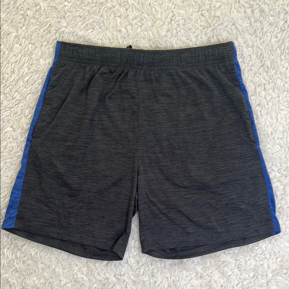 Men's Athletic Shorts Gray and Blue Workout Gym Size Medium